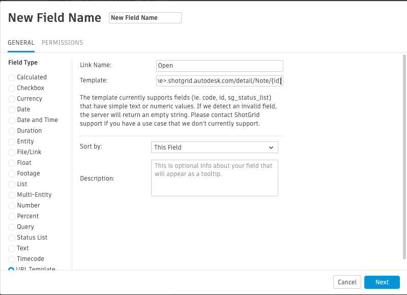 Cómo dar formato al campo de plantilla de URL para vincular a la entidad en ShotGrid