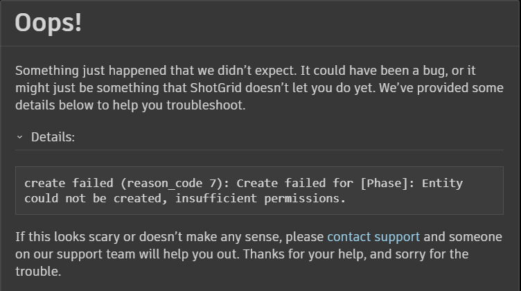  Create Failed reason code 7 Create Failed For entity name Entity 