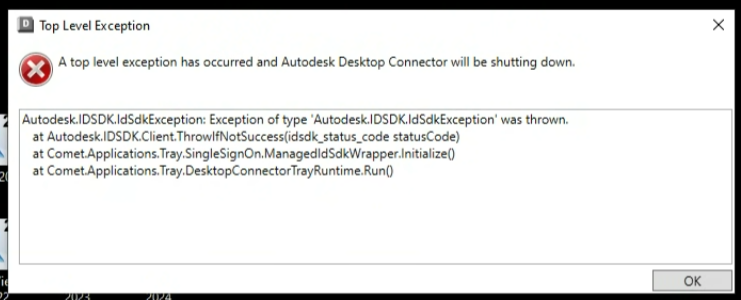 Autodesk Desktop Connector出现“顶层异常”