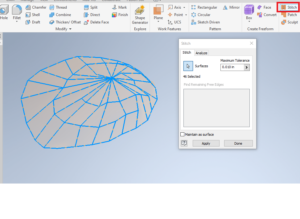 How to create a surface that can be used to cut a solid in Inventor