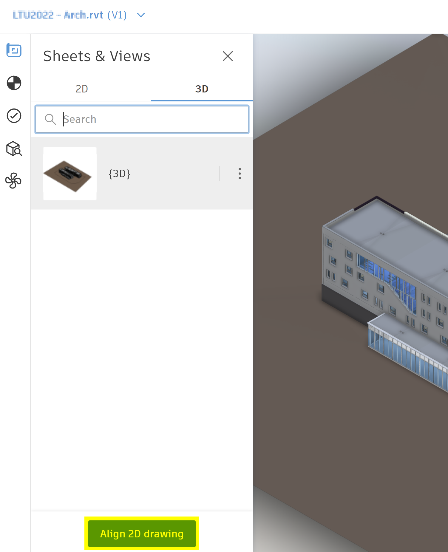 How to align 2D view/sheet to 3D model in file viewer in ACC