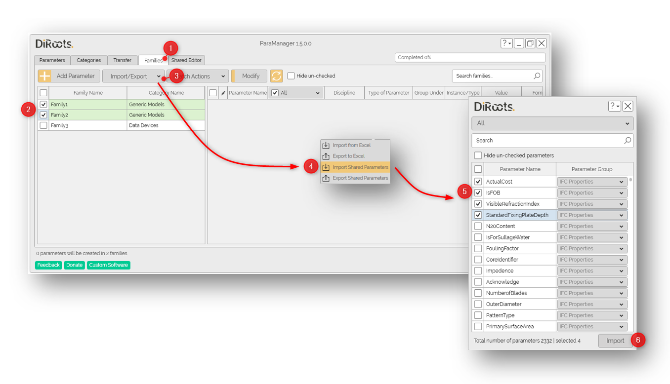 How to add parameters for families in a project in Revit?