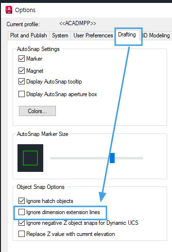 Unable to snap to endpoint of dimension extension line in AutoCAD ...