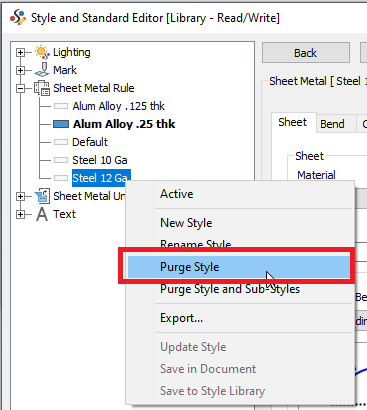 How to remove a style created in Inventor sheet metal