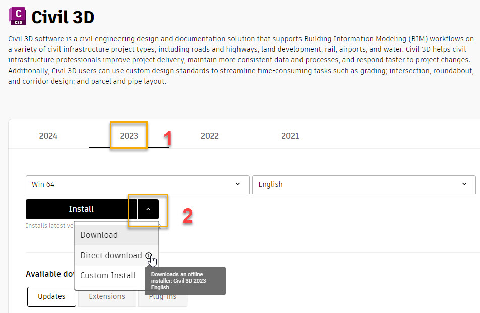 Unable to install updates for Civil 3D 2023