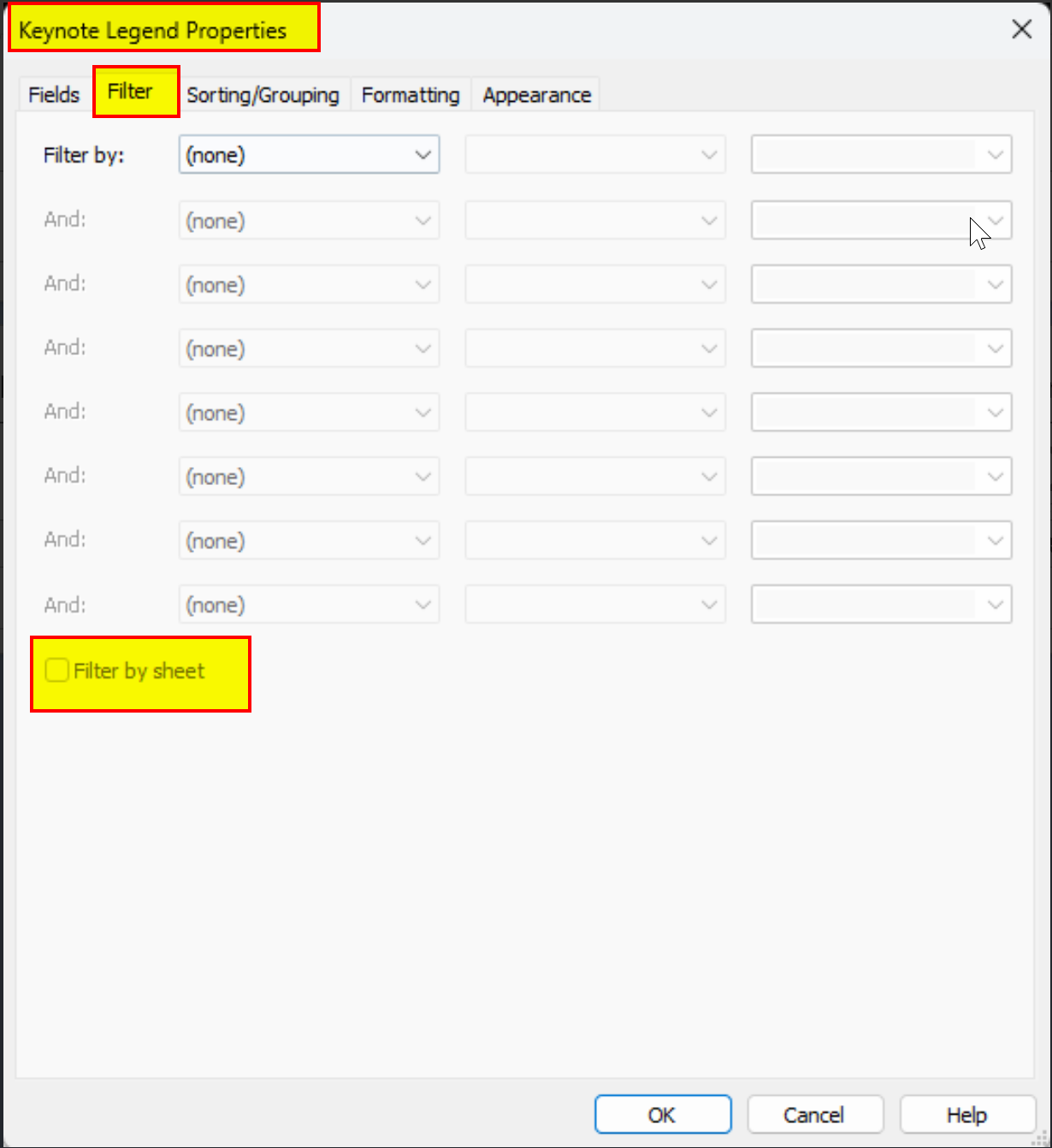 Filter By Sheet option for Keynote legend is grayed out in Revit