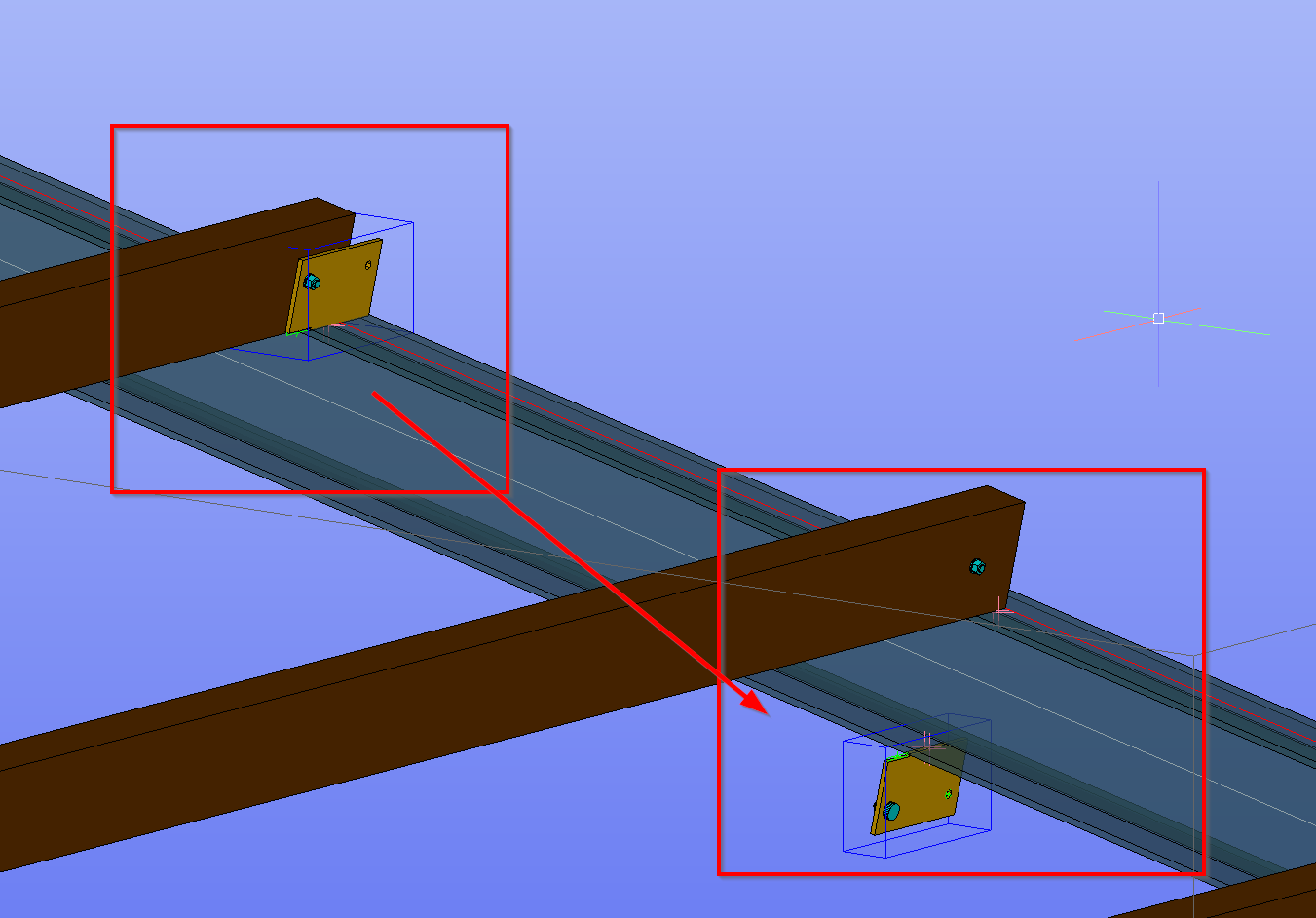 Custom connection places a plate under the main beam in Advance Steel