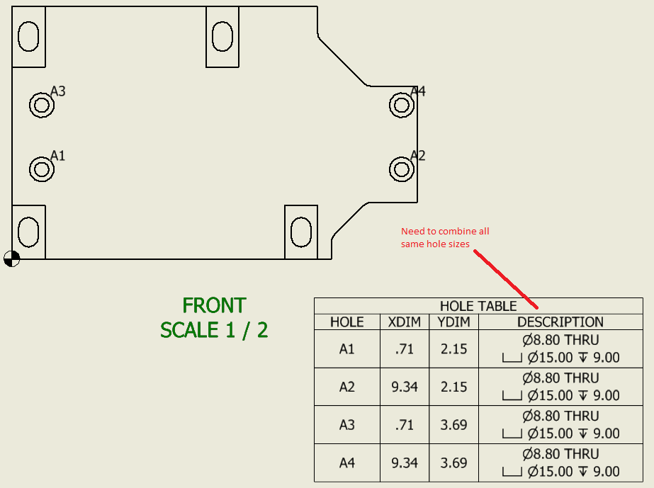 How to combine the hole quantity in Inventor drawing