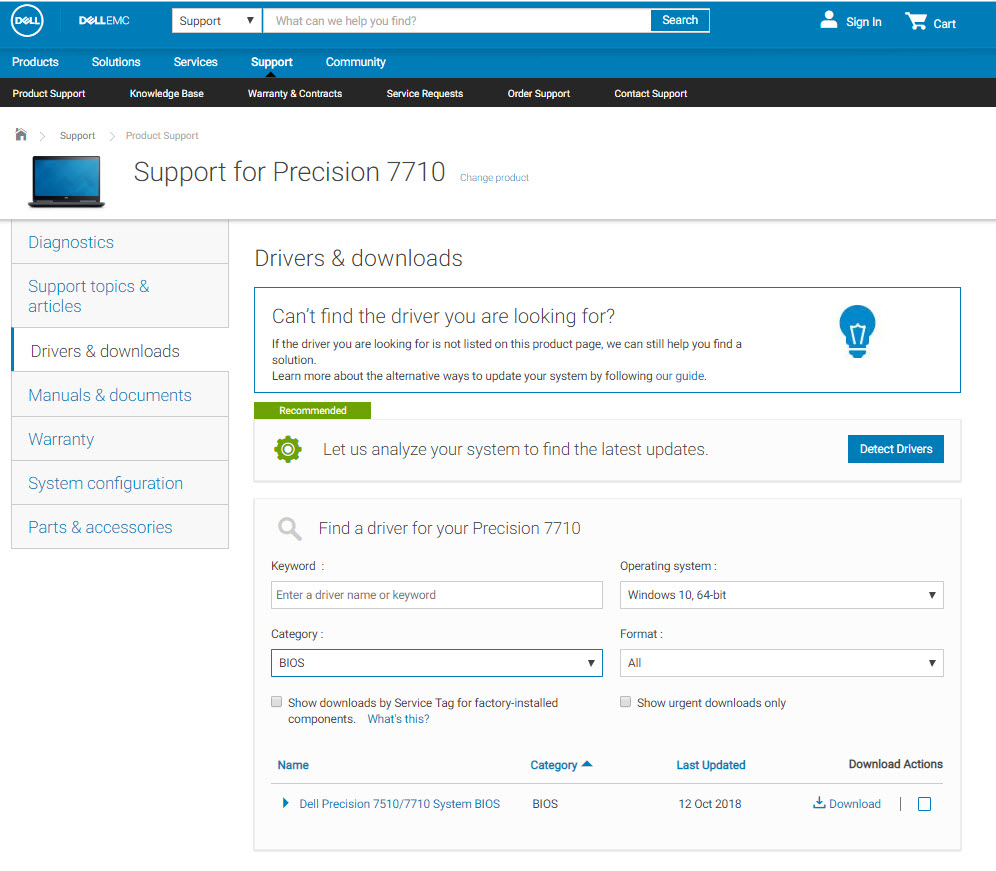 Dell support page - Update the BIOS