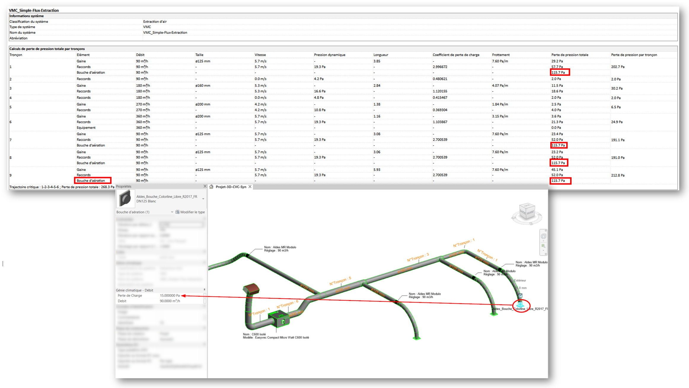 制気口に対して選択した圧力損失値に関係なく、Revit ではレポートで異なる圧力損失値が使用されます