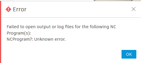 "Failed to open output ... following NC programs" message appears while ...