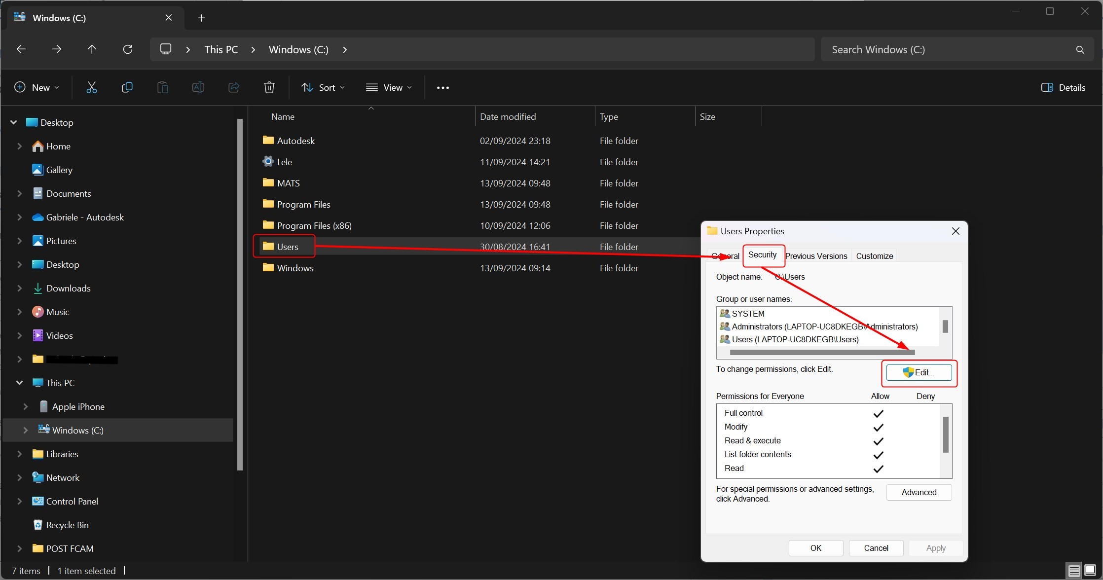 Folder properties on Windows