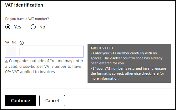 I am not able to validate the VAT number during purchase