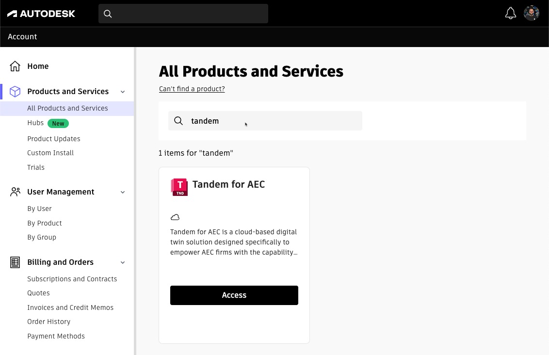 AEC 向け Tandem アカウントにユーザーを追加できない