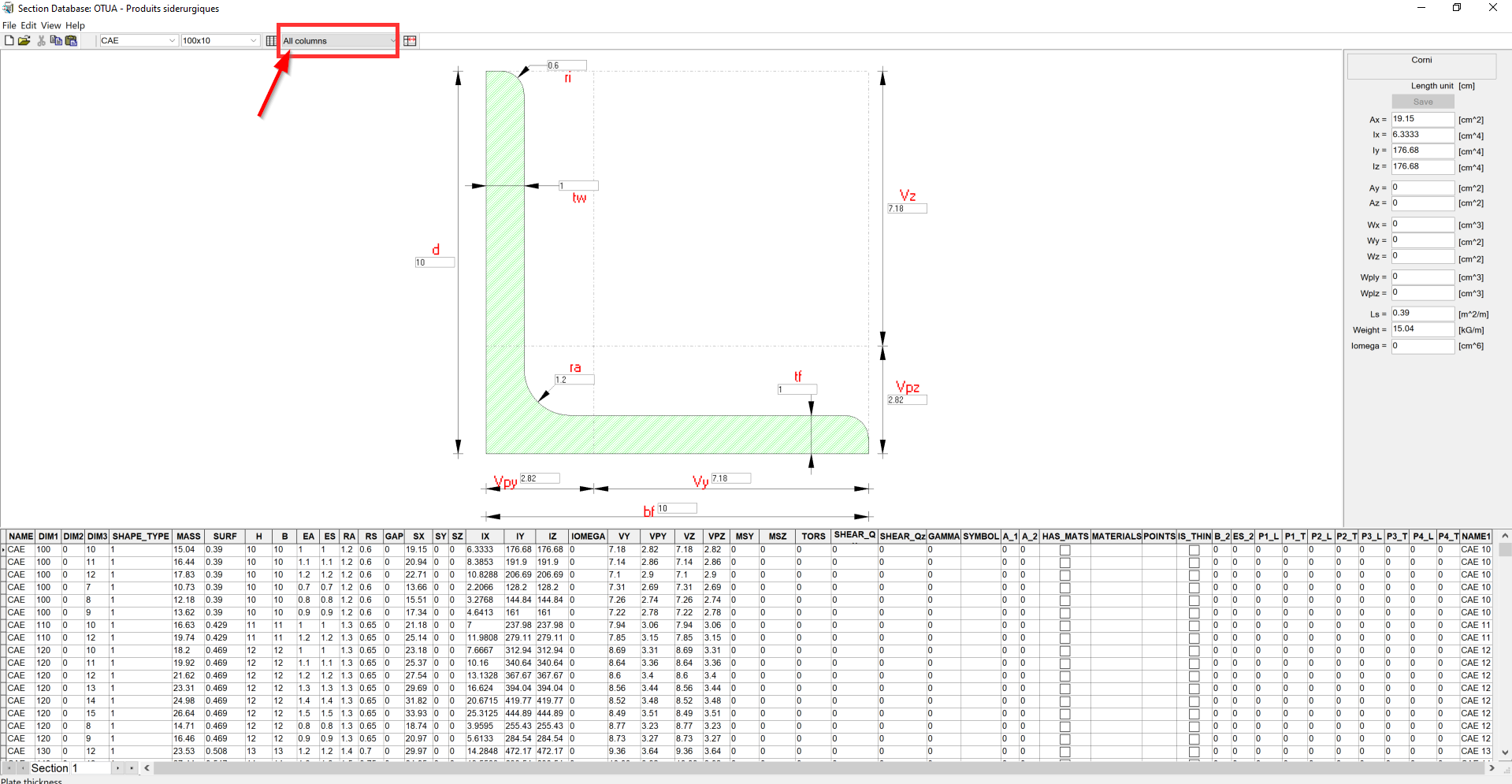 Missing columns in Properties Table of the Section Database when ...