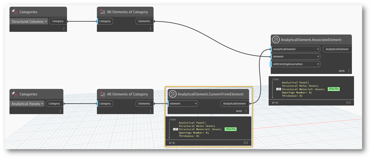 How to connect a physical element to an analytic element in Dynamo for ...