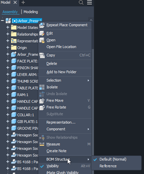 Different BOM structures for the same component in Inventor assembly