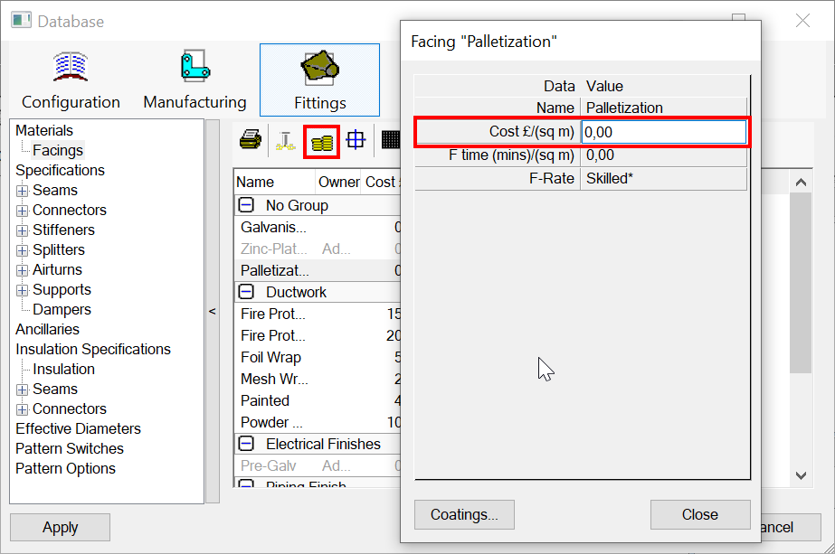 Adding a field for palletization times on Specifications in ESTmep