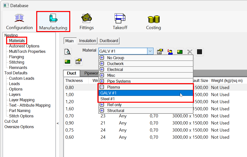 How to remove a material group in CAMduct