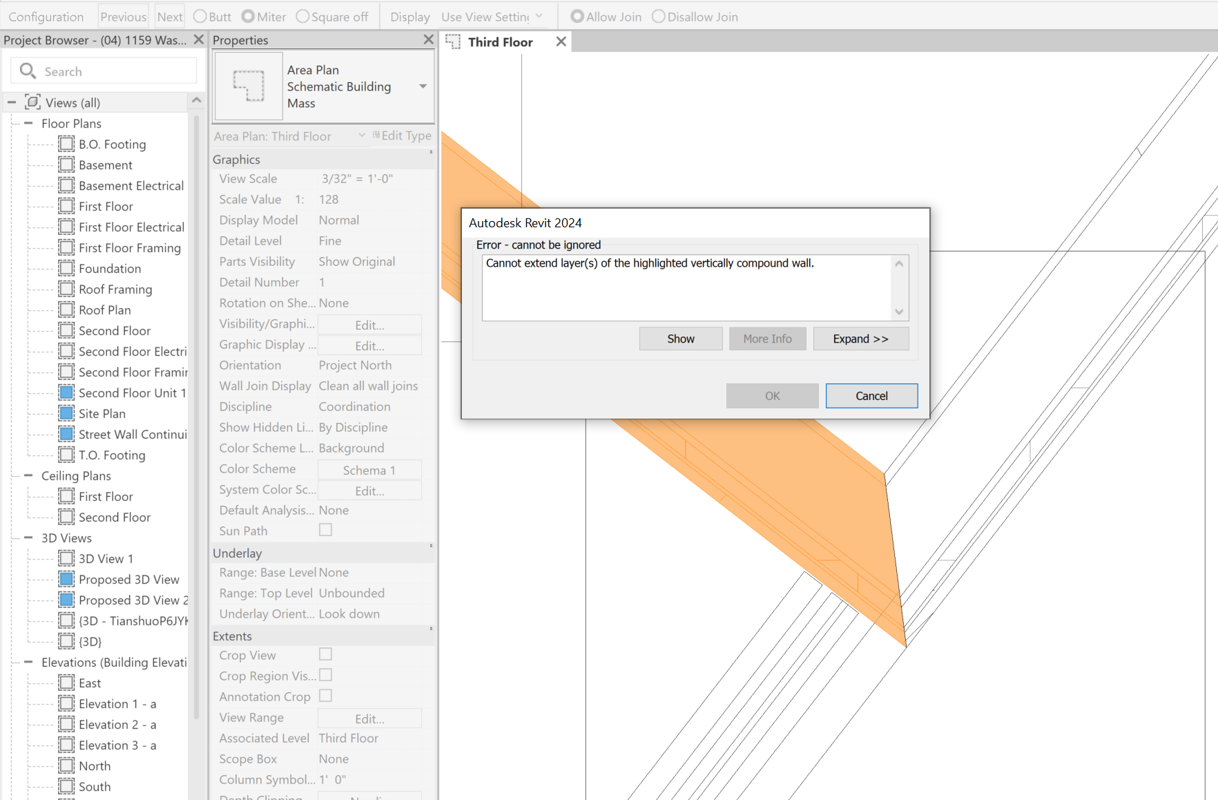 "Cannot extend layer(s) of the highlighted vertically compound wall" when using wall join or
