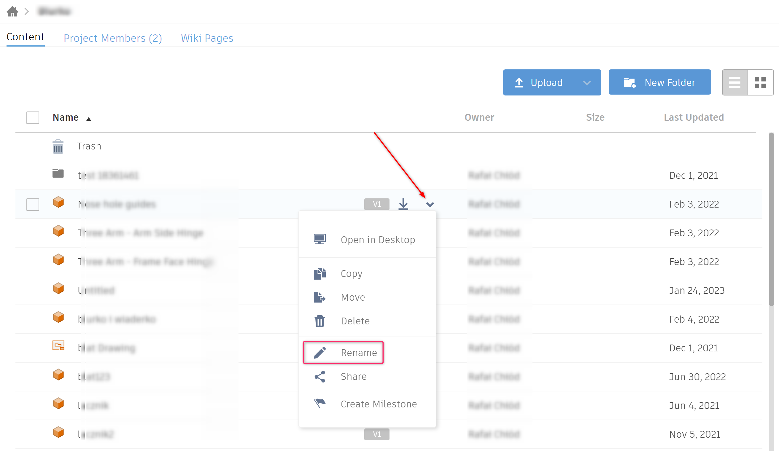 How to rename a project/folder/file in Fusion