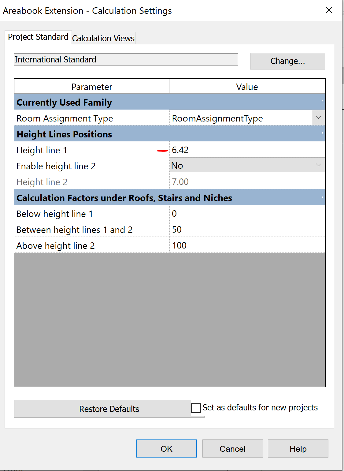 AreabookをRevitで使用する場合、入力した高さ線分の値は維持されません