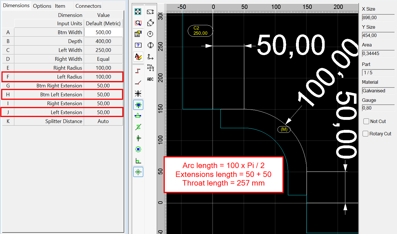 How to set a different Seam for Throats in Tee and Bend items in CAMduct