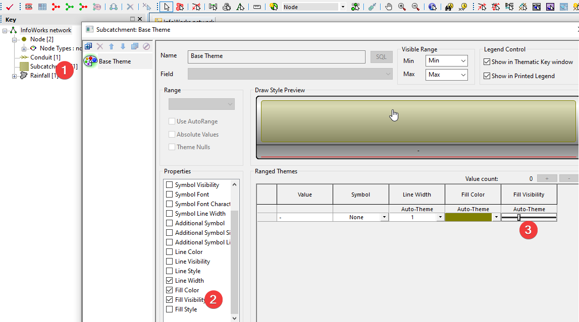 How to set fill color transparent for subcatchments in InfoWorks ICM