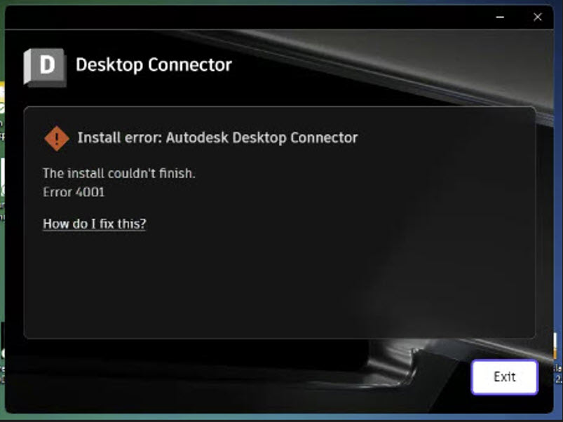 La instalación de Desktop Connector falla con el error 4001