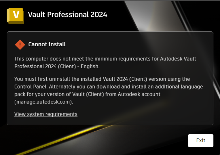 "Cannot install This computer does not meet the minimum requirements