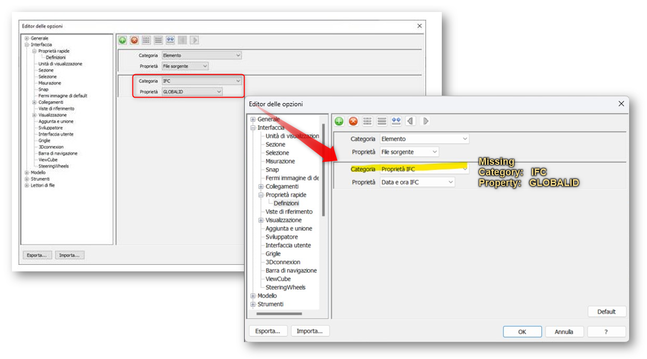 将IFC文件导入Navisworks时，IFC类别和GLOBALID特性丢失