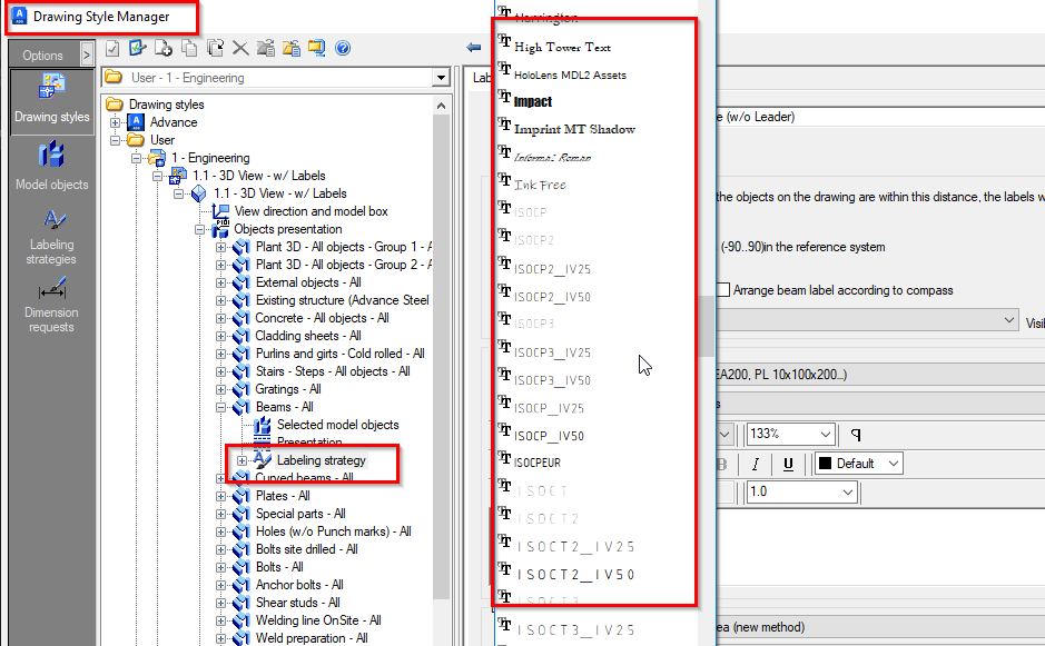 Cannot select SHX font in Drawing Style Manager in Advance Steel