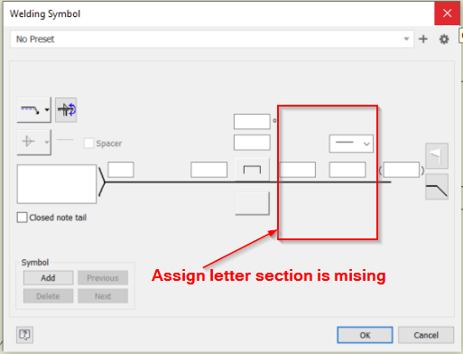 Unable to assign Method/Finish letters for Welding annotations, such as ...
