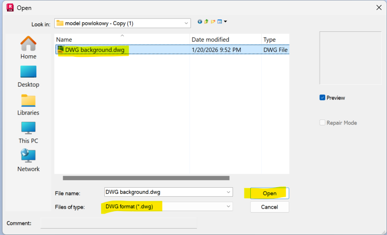 Robot Structural Analysis で AutoCAD から読み込まれた背景の交点が