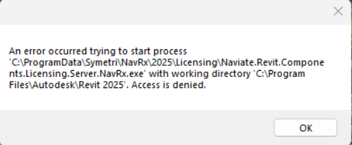 プロセスを開始しようとしてエラーが発生しましたRevit の起動時に