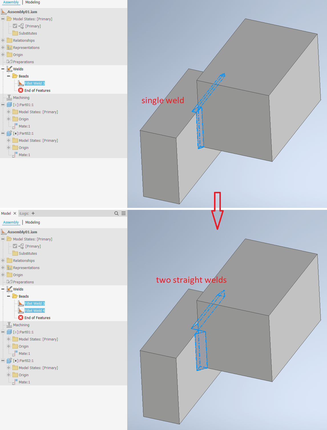 Wrong Size Of Fillet Weld When The Weld Turns The Corner In Inventor Assembly 1039