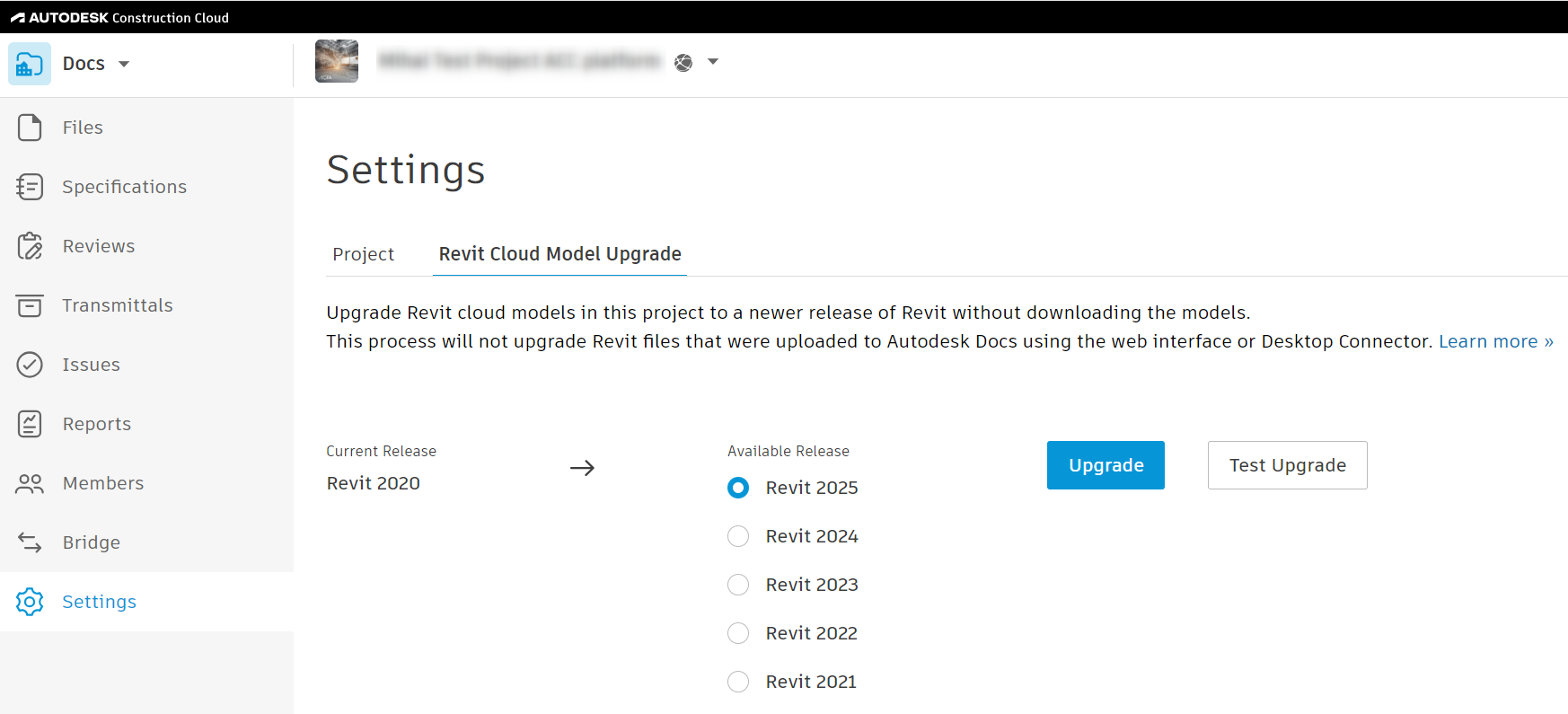 How to upgrade a Revit Cloud model in ACC