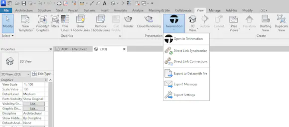 Twinmotion add-on is missing in the Revit view tab
