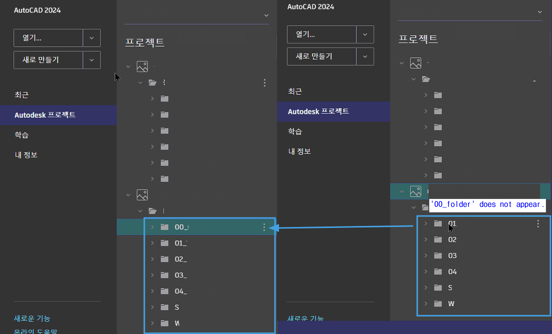 Specific DWG files or folders not showing up in AutoCAD Projects or