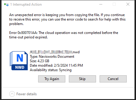 An unexpected error is keeping you from copying the file 