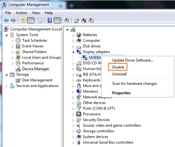 Device manager: Graphics card