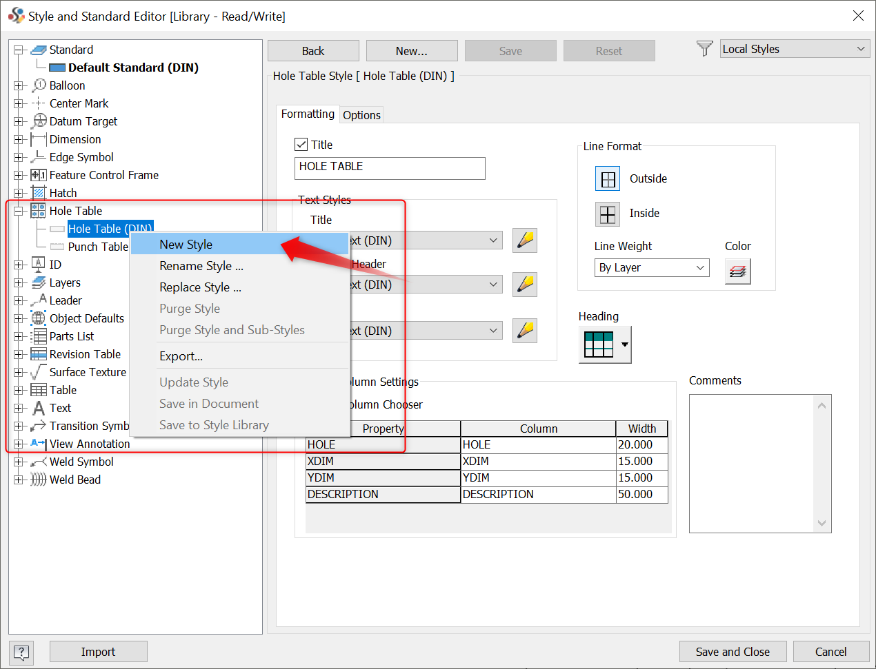 How to create two or more hole table templates for Inventor drawing