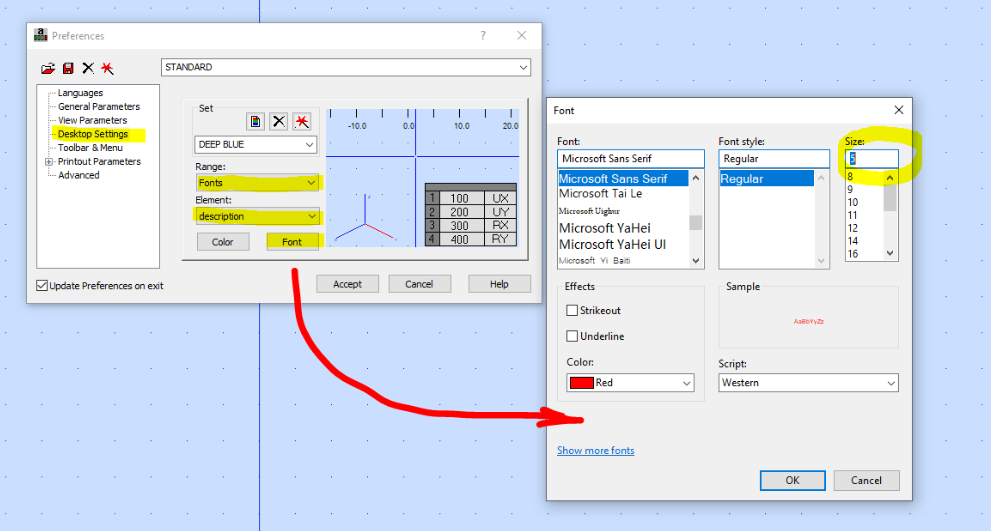 How to change font size for panel cuts description in Robot Structural