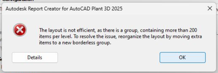 レイアウトが効率的ではない」AutoCAD Plant 3D の Report Creator