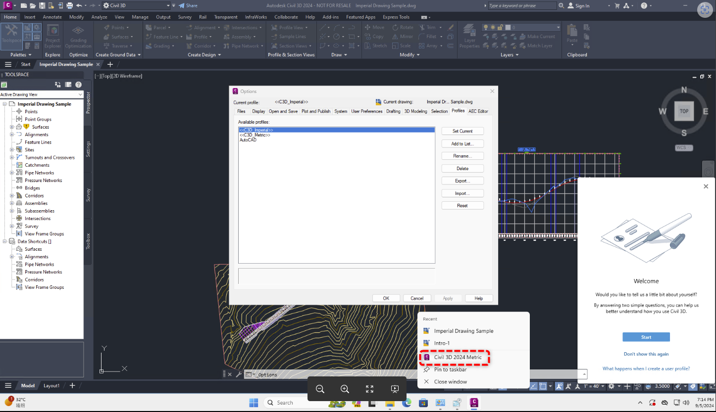 Double-click to open any file always displays Civil 3D Metric in ...