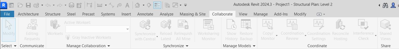 Collaborate option is greyed out and not able to be initiated in Revit