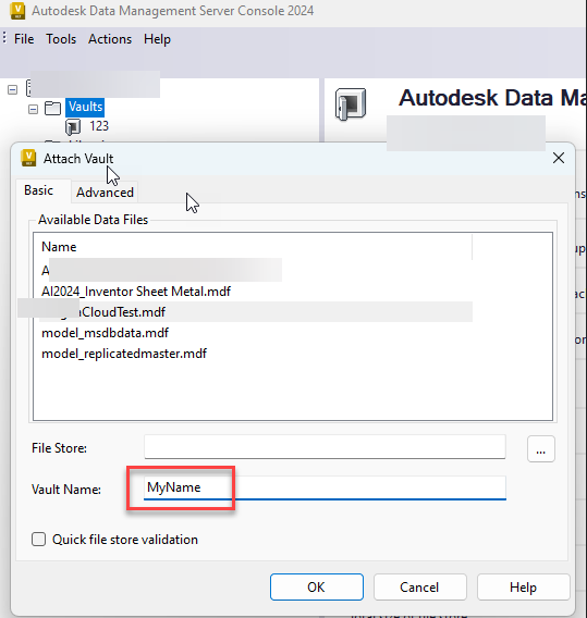如何在 Autodesk Data Management Server Console 中重命名 Vault？