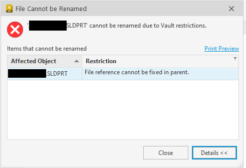 SOLIDWORKS files Move and Rename in Vault Professional 2025 restricted ...