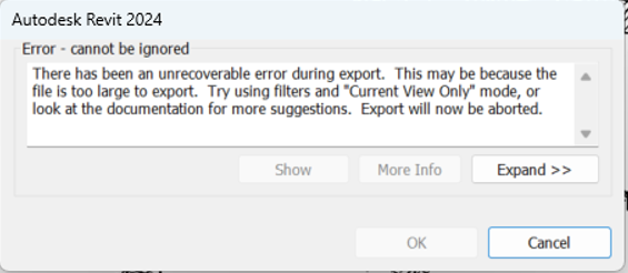 "There has been an unrecoverable error during export" when exporting to ...