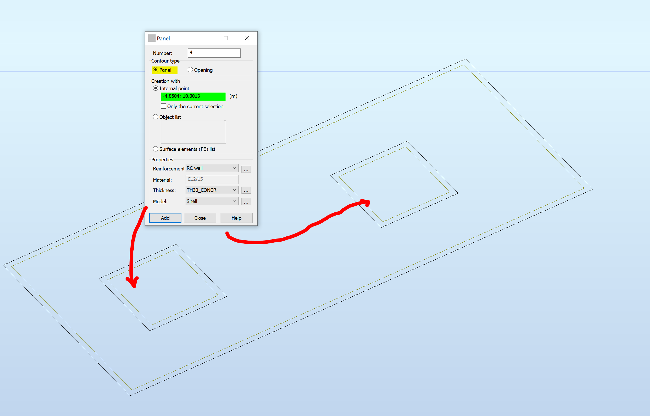 How to leave not loaded area in the center of panel loaded with surface ...